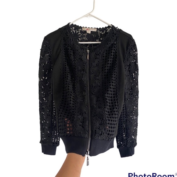 Boston Proper Women Long Sleeve Cutouts Lace Floral, Zip up Sweater - Picture 3 of 8